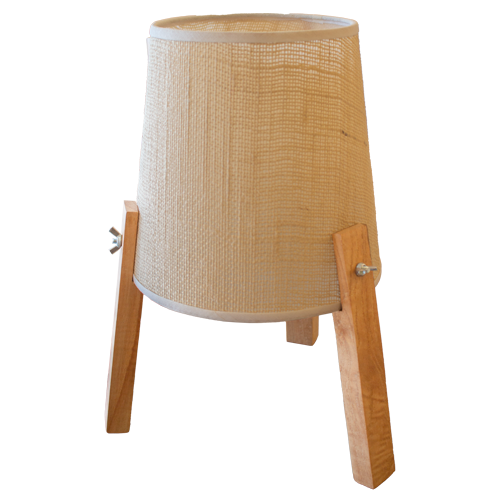 Velador Toba con pantalla de arpillera clara y cable textil yute con negro